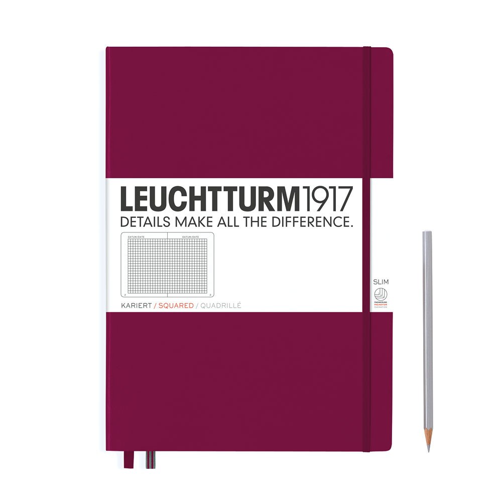 Leuchtturm 1917 Master Slim A4+ Hardcover Notebook 121ct – Port Red – Grid
